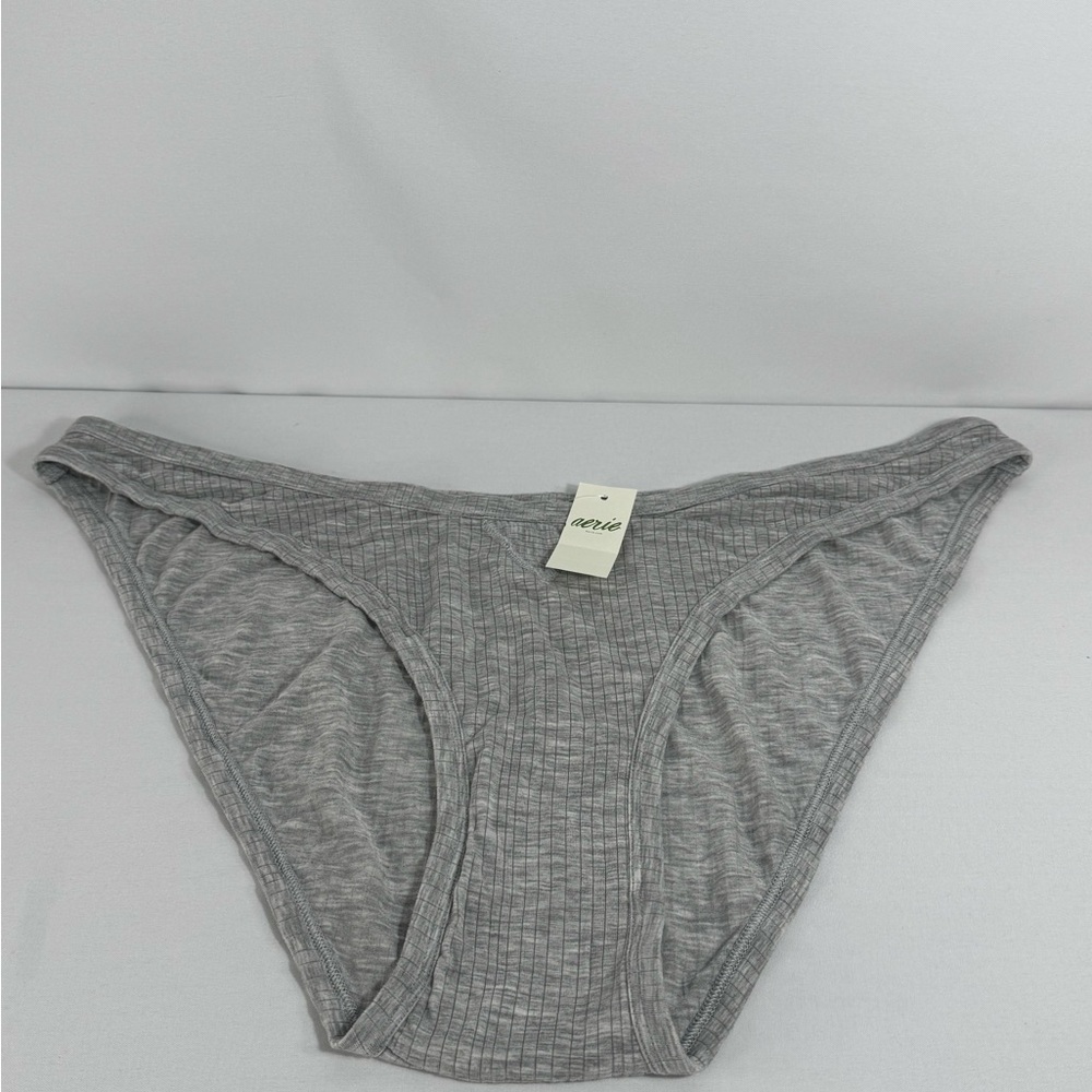 aerie Ribbed Light Gray Bikini Panty